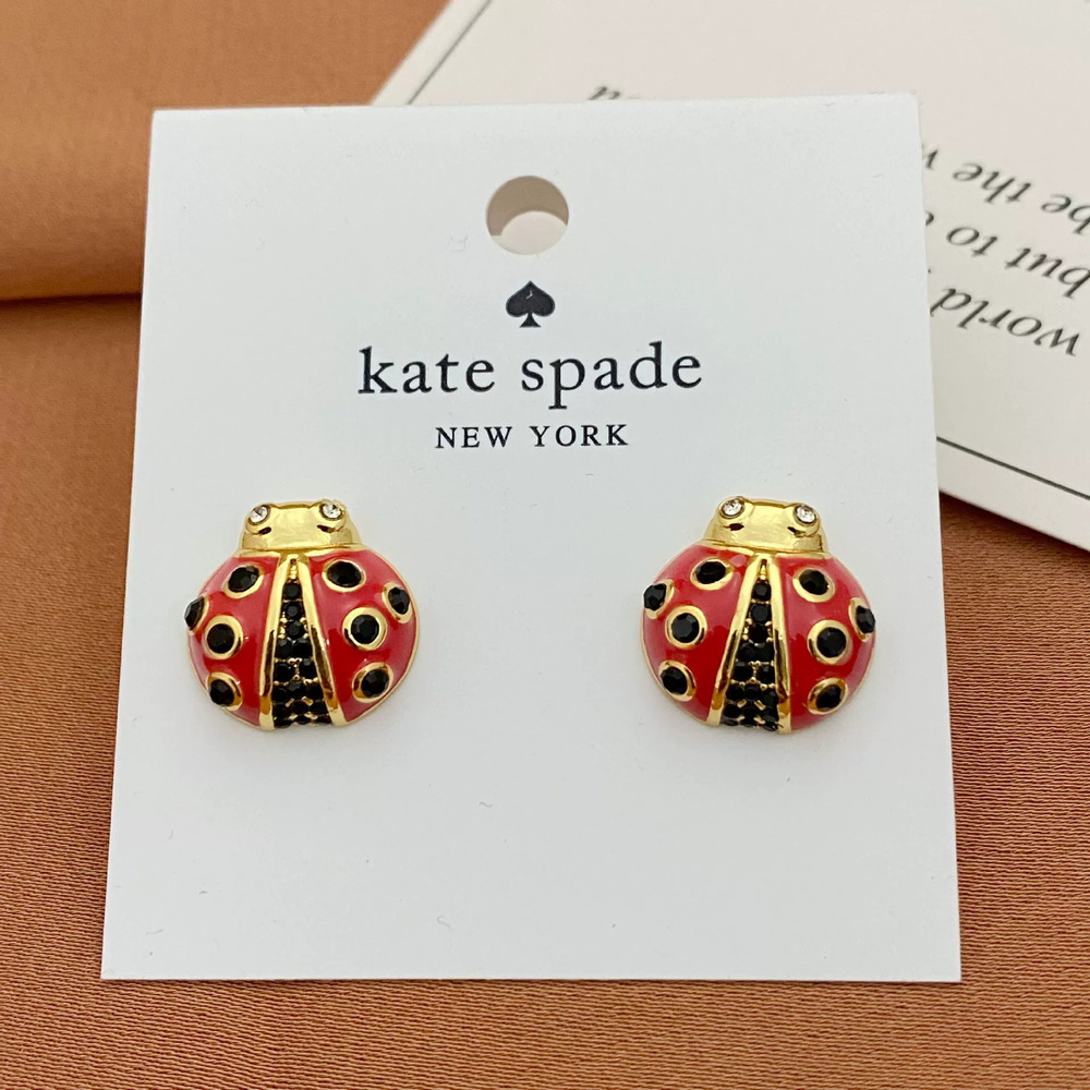 Kate SPADE Rustic Enamel Ladybug 3D Stud Earrings Metal